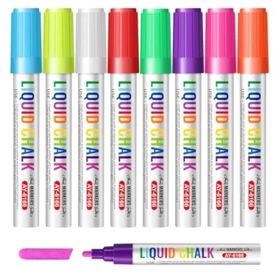 Image of Vinabo Erasable Liquid Chalk Pens, Double tippe Dry Erase Marker, Pens for Blackboards, Glass, Mirrors, Windows, Wood Boards 8 Colors