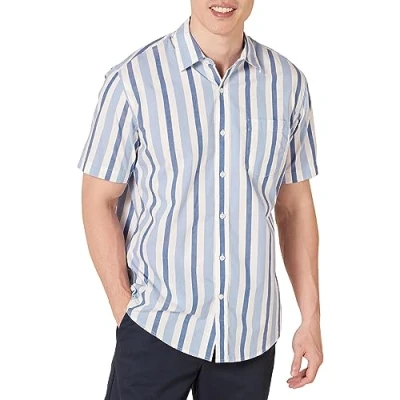 Image of Amazon Essentials Men&#039;s Regular Fit Short Sleeve Poplin Shirt, Blue White Stripes, XL