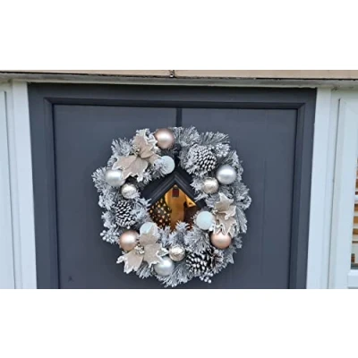Image of Marco Paul Christmas 24cm scented wreath with Pinecone Festive Decorative Rustic Xmas Hanging Décor Garland Traditional Decorations indoor (White Snow Topped)
