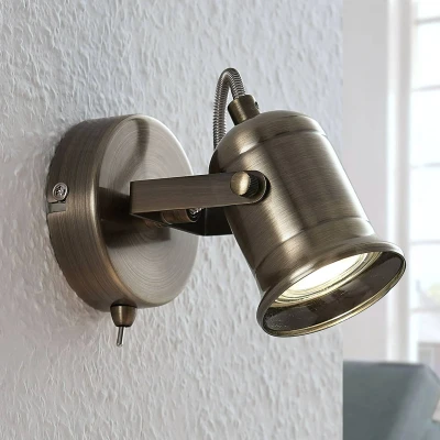 Image of Lindby Wall Light &#039;Anze&#039; dimmable (Industrial Design) in Gold Made of Metal for e.g. Living Room &amp; Dining (1 Source, GU10) from Lighting, lamp
