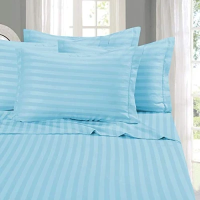 Image of Elegant Comfort Best, Softest, Coziest 6 Piece Sheet Sets! 1500 Premier Hotel Quality Luxurious Wrinkle Resistant Damask Stripe Bed Set, Queen Aqua Blue