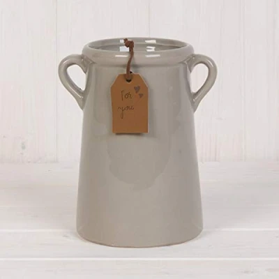 Image of Tall Grey Glazed Vase With Handles And Attached &#039;For You&#039; Tag Home Decor
