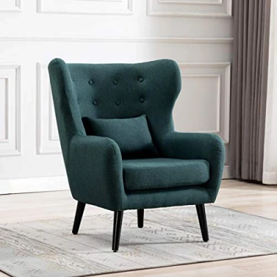 Image of Winslow Wing Back Occasional Fabric Lounge Accent Chair Living Room Armchair Green without Footstool