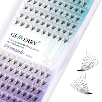 Image of Pre Made Fan Eyelash Extensions 12D Fans 0.07mm C curl 8 14mm Mix Cluster Extension Premade Volume Russian Individual Lashes Gemerry Lash Extensions(0.07 Mix)