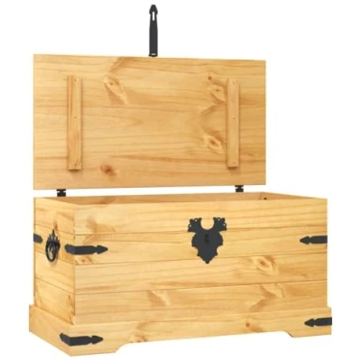 Image of vidaXL Corona Style Wooden Storage Chest Rustic Mexican Pinewood Retro Spacious Lockable Box Versatile for Living Room, Bedroom, Hallway 91x49.5x47cm 18kg