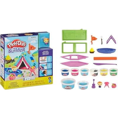 Image of Play Doh Builder Camping Kit Construction for Children 5 Years + with 8 Colours Easy DIY