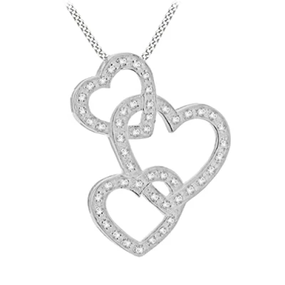 Image of Tuscany Silver Women&#039;s Sterling Triple Cubic Zirconia Heart on Curb Chain of 46cm/18&quot;