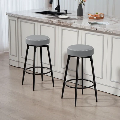 Image of Swivel Bar Stools Set of 2, pu Leather Barstools with Footrest Homcom