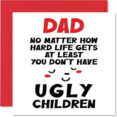 Image of Funny Birthday Cards for Dad Ugly Children Joke Happy Card from Son Daughter, Father Gifts, 145mm x Father&#039;s Day Greeting Gift Daddy Papa