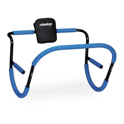 Image of Relaxdays Abdominal Trainer, for Core Muscles, HxWxD: 68.5x69x65 cm, Effective Home Abs Workout, Sit Ups, Blue/Black, Steel, Plastic