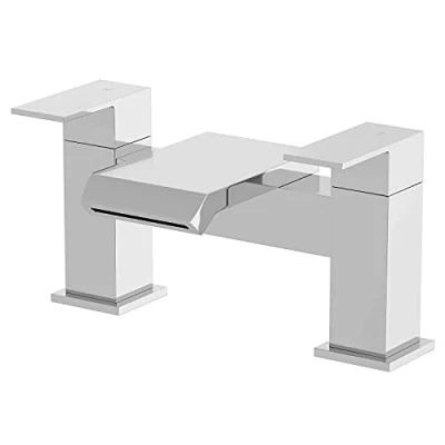 Image of Architeckt® Skara Bathroom Bath Filler Mixer Tap Deck Mounted Square Twin Lever Handle for Bathtub Modern, Chrome