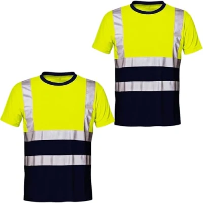Image of NIYS Pack of 2 Hi Vis Safety T Shirt for Men High Visibility Short Sleeve Work with Reflective Tape Lightweight, Breathable Workwear Yellow/Orange/Navy, S 3XL (Yellow Navy, 3XL)