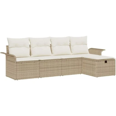 Image of vidaXL 5 Piece Garden Sofa Set with Cushions Beige Poly Rattan