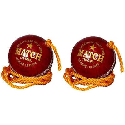 Image of Sports Leather Match Practice Hanging Cricket Ball Red Pack of 2 Training