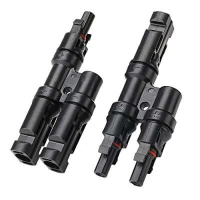Image of Aiqeer 1 Pair Solar Panel Cable Connector, Photovoltaic Connector T Branch MFF/FMM (Black)