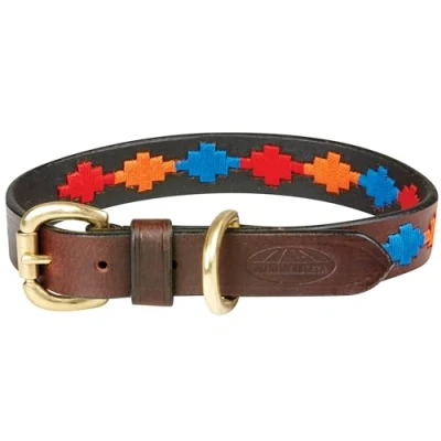 Image of WeatherBeeta Polo Leather Dog Collar, Beaufort Brown/Red/Orange/Blue, XXL
