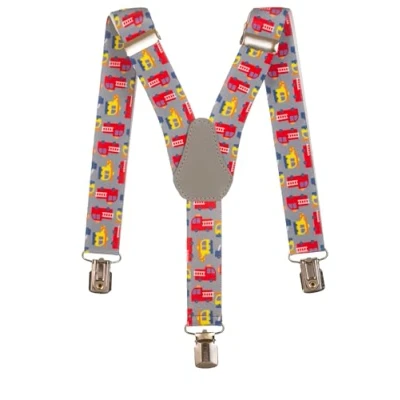 Image of Olata Children’s Elasticated Fire Engine Design Y Shape Braces/Suspenders (1 5 Years) 2.5cm. Grey