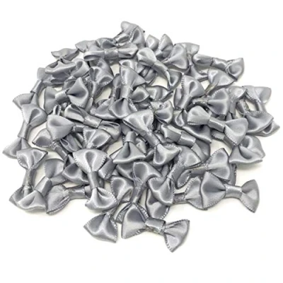 Image of Grey 30mm Mini Satin Ribbon Bows Decorative Flatback Craft Bow Embellishments (50)