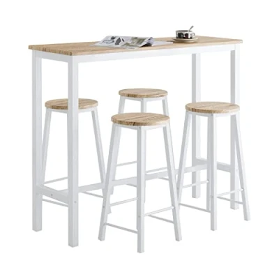 Image of SoBuy OGT22 WN, Bar Set 1 Table and 4 Stools, Home Kitchen Breakfast Furniture Dining