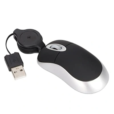 Image of Mini Mouse, Wired Small Mouse Portable with Retractable Cable, Travel USB for Computers and laptops Plug Play Black