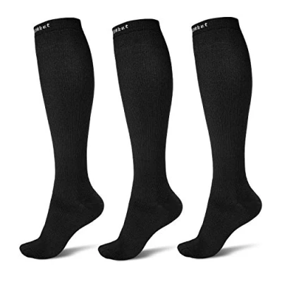 Image of QXURkut 3 Pairs Compression Socks for Men Women 15 20mmHg Stockings Flight Sports Knee High Long (S M)