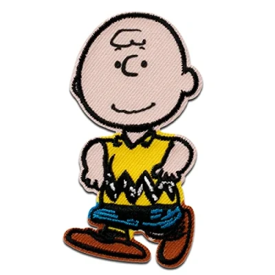 Image of Mono Quick Peanuts Charlie Iron On Patches Adhesive Emblem Stickers Appliques, Size: 7,7 x 4 cm