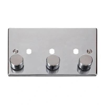 Image of Click Deco 3 Gang Unfurnished Dimmer Plate and Knob (1200W Max) Polished Chrome