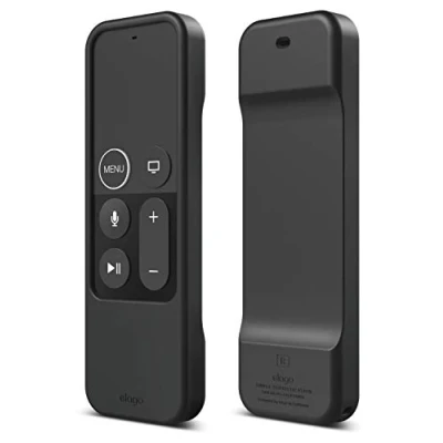 Image of elago R1 Protective Silicone Case Cover Compatible with Apple TV 4K Siri 4th and 5th Generation Remote Control [Magnet Technology] [Lanyard included] [Shock Absorption] Black