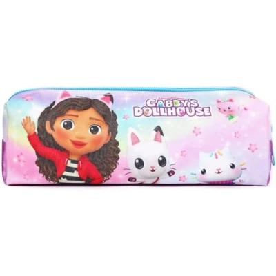 Image of TDL Gabbys Dollhouse Pencil Case Kids Zipped Pen Girls Pink Stationery Holder Back to School Set