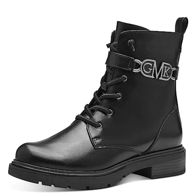 Image of MARCO TOZZI Women&#039;s 2 85202 41 Lace Boot Flat, Black/Gun Mtl, 5.5