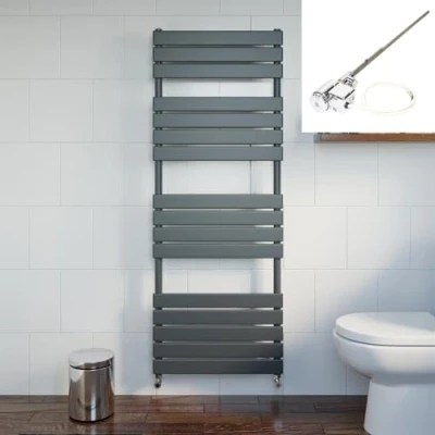 Image of DuraTherm® 1600 x 600mm Flat Panel Heated Towel Rail Radiator Dual Fuel Bathroom Warmer Wall Mounted Ladder Rad Anthracite Thermostatic, 600W
