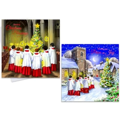 Image of Traditional Choir with Warm Christmas Wishes Greeting Cards Assorted Festive Theme 12 in 2 Designs &amp; Envelopes