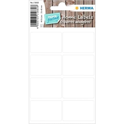 Image of HERMA 15660 Multi Purpose Labels, 48 Pieces, 25 x 40 mm, 8 per Sheet, Self Adhesive, Household Labels for Labelling, Matt, Blank Paper Adhesive Stickers, White