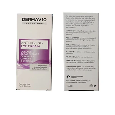 Image of TWO PACKS of Derma V10 Innovations Anti Ageing Eye Cream 15ml