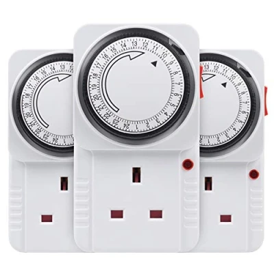 Image of HBN Mechanical Timer Plug Socket, 24 Hour Segment Programmable Energy Saving in Switch for Lights and Home Appliances (13A/3120W, 3 Pack)