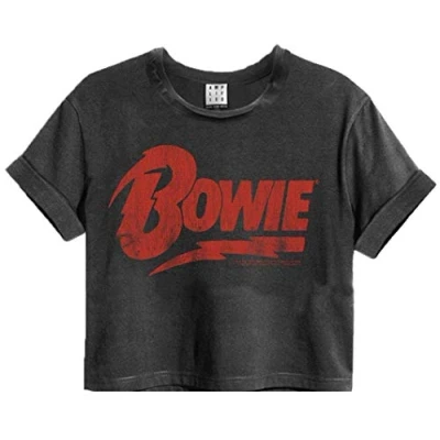 Image of Amplified David Bowie Logo Crop Top (Small) Charcoal