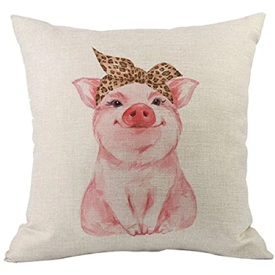 Image of CANSEGO Pig Pillowcases Farm Animal Pink Piggy Funny Cute Wearing Leopard Bandana Throw Pillow Cushion Covers Cotton Linen for Men Women Boys Girls Living Room 18x18 Inch