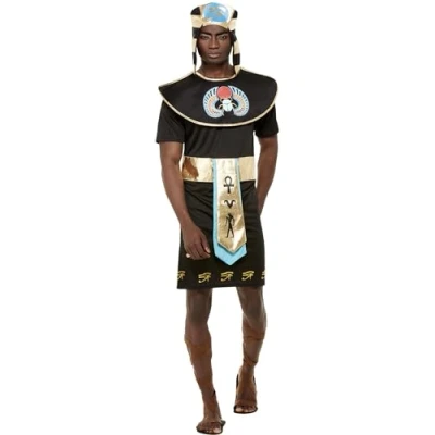 Image of Smiffys Egyptian King Costume, Black Tunic &amp; Headdress, Legends Myths Fancy Dress, Ancient Egypt Dress Up Costumes