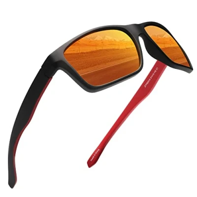 Image of Jim Halo Polarised Sports Sunglasses for Men Women Running Cycling Fishing Driving Golf Tr 90 Unbreakable Frame (Black/Mirror Orange)