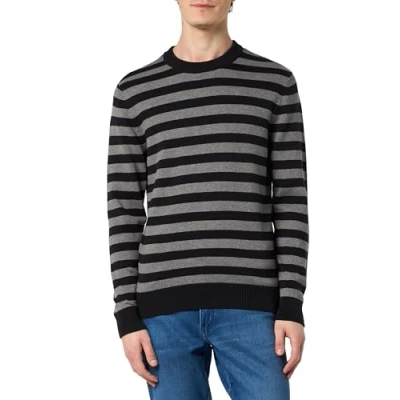 Image of JACK &amp; JONES Men&#039;s Jprblajamie Knit Crew Neck Jumper, Black/Stripes: Grey Melange, XL
