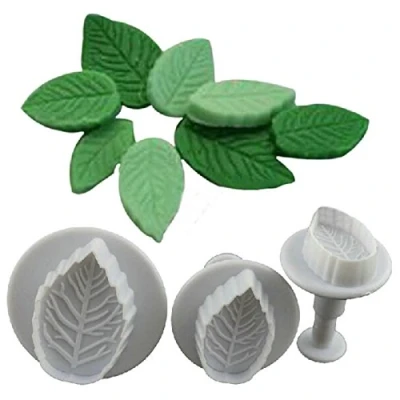 Image of VALINK 3 Piece Cake Rose Leaf Plunger Fondant Decorating Sugar Craft Mold Cutter Tools Kitchen Bakeware Cookie Mould Baking