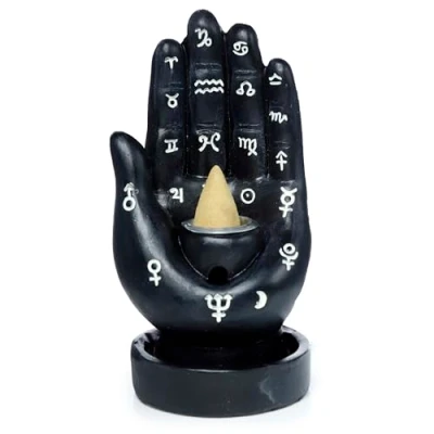 Image of Puckator Mantric Hand/Tarot Hand Palm Backflow Incense Burner Home Zen Meditation Decor Accessories Waterfall Cone Spiritual Feng Shui Goth Relaxation Gifts Gift Desk Ornaments