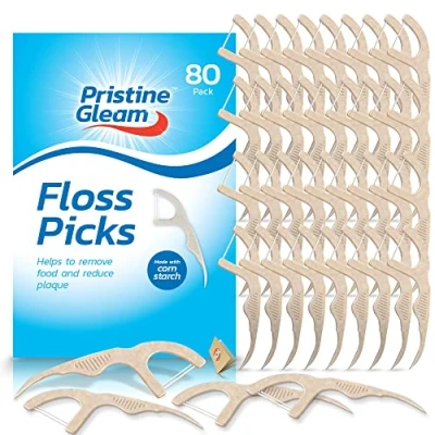 Image of 80pk Corn Starch Floss Harps Biodegradable Picks, Sticks Dental Picks Tooth Stick Flossers for Teeth