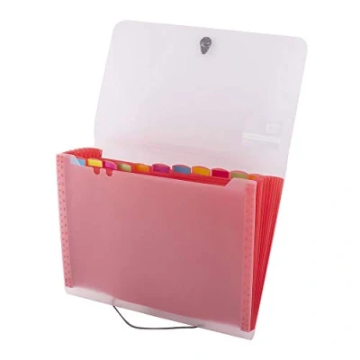 Image of D.RECT 5540 Sorter Pouch Document Sorter, School, Alphabetical Expandable Pockets 12 Compartments Office, Home Format A4 Red