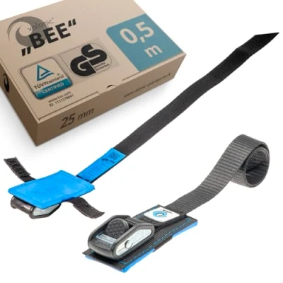 Image of valonic BEE tie down straps short 2 pack, 0.5m, 500Kg, protection pad, cam buckle, black lashing for bicycle, roof rack, bike rack