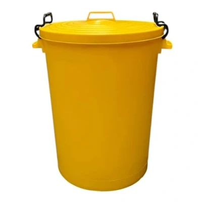 Image of Chabrias Ltd Heavy Duty UK Made Plastic Bin Dustbin, Indoor or Outdoor with Locking Clip Lid for Home Garden Rubbish Waste Animal Feed (110 Litre, Yellow)
