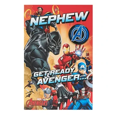 Image of UK Greetings Disney Avengers Birthday Card For Nephew With Envelope Children&#039;s Design Badge,Multi,149mm x 229mm