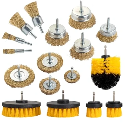 Image of WIRE_BRUSH_17 Drill Brushes Brush Wire &amp; Plastic Attachment 17 Pack Electric Kit for Cleaning Rust ,Paint Removal Bathroom Tiles Tubs Sinks Carpets Automotive 1/4 inch Shank