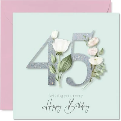 Image of 45th Birthday Cards for Women Fancy Floral Flowers Happy Card 45 Year Old Woman Cousin Niece Sister Friend, 145mm Bday Greeting