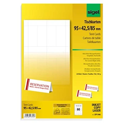 Image of SIGEL DP046 Tent Cards, 9.5 x 4.2 cm, 20 sheets equal to 80 Pieces